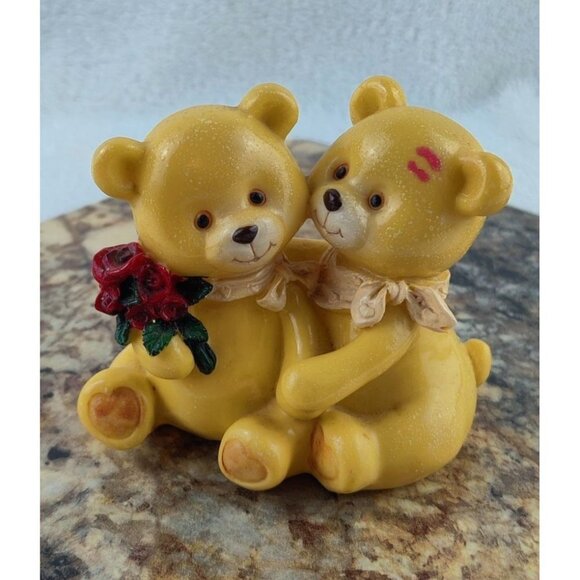 Teddy Bear Love Valentine Resin Figurine Holding Hands Flowers Cherished Teddies - Picture 1 of 10